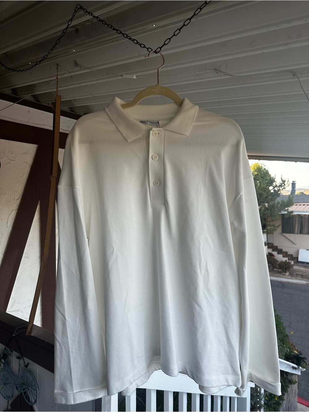Zara Men's Oversized Long Sleeve Polo Shirt - White - NWT Size SM-MD